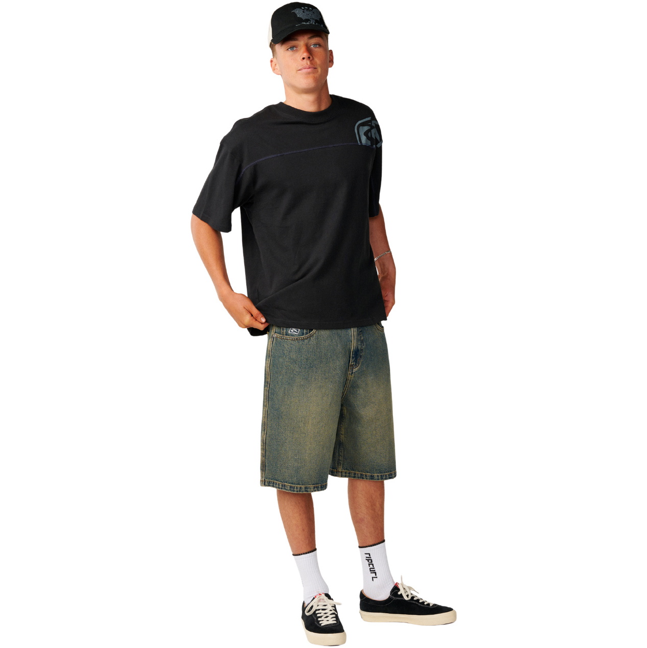 2026 Rip Curl Mens Archive Thrashed Panel T-Shirt 12OMTE - Black